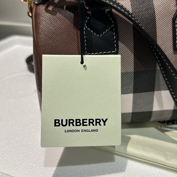 Burberry - Mini Check Bowling Bag (Dark Birch) BRAND NEW W/ TAGS - Picture 7 of 12